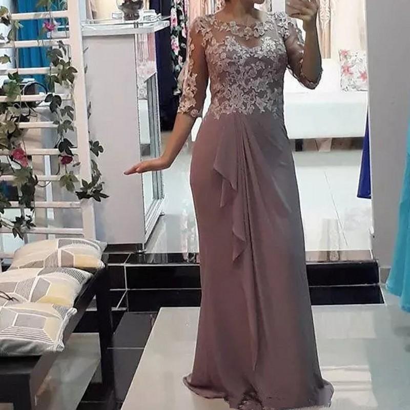 Plus Size Summer Chiffon Mother Of The Bride Dresses Half Sleeves Applique Lace Sheath Prom Dress Evening Gowns Vestido De Festa
