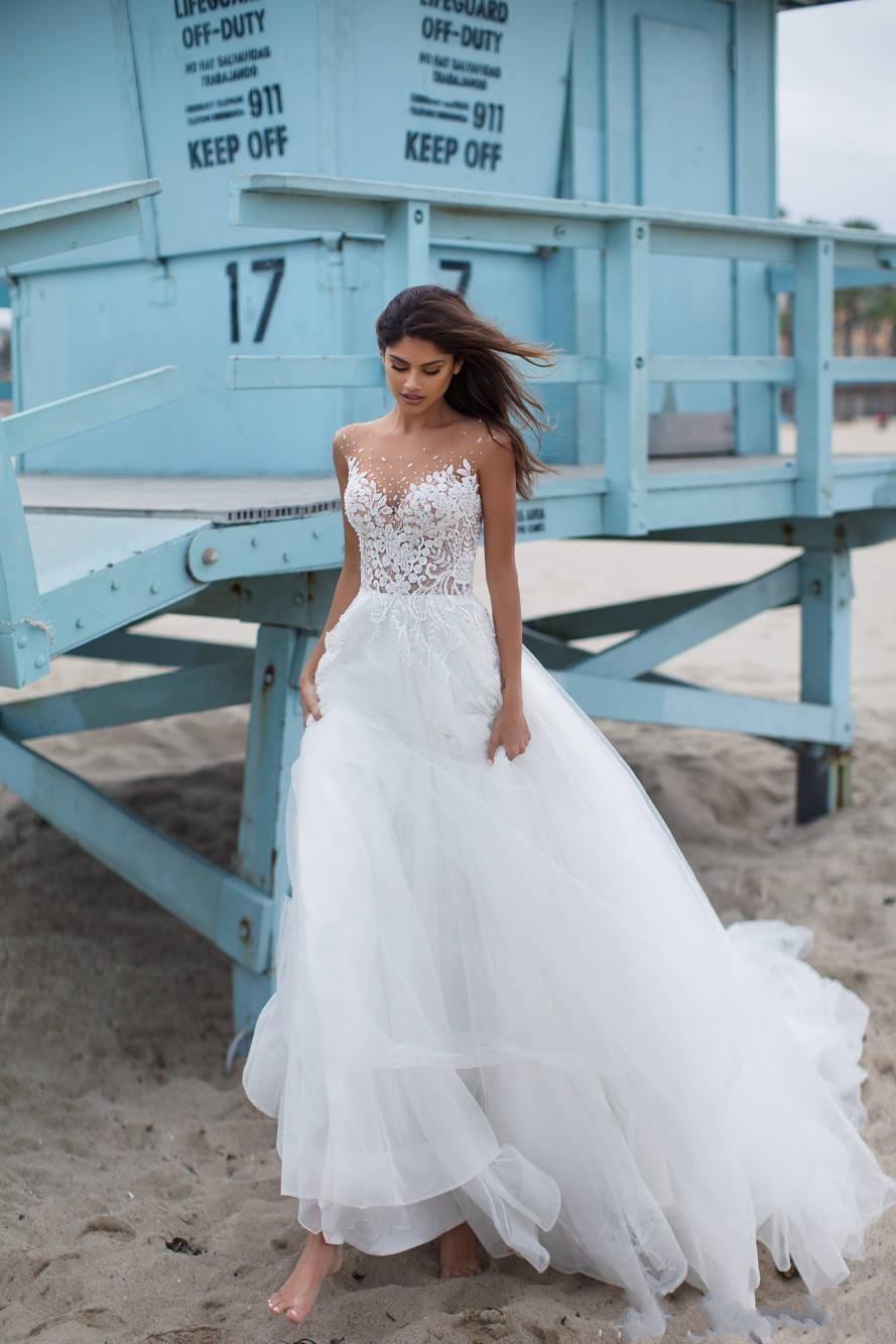 

2019 plus size a line lace wedding dresses bridal gowns Abendkleider Vestidos de fiesta largos Sheer Neck, White