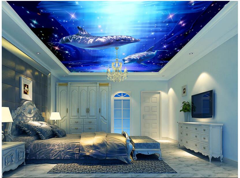

3d ceiling murals wallpaper custom photo Blue ocean world dolphin whale background bedroom home decor 3d wall murals wallpaper for walls 3 d, Non-woven