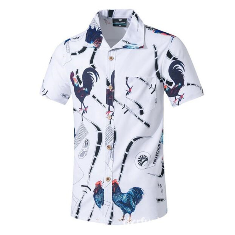 

High QualityMen Hawaiian Shirt Summer Short Sleeve Tropical Floral Rooster Button Down Beach Party Shirt Cotton Plus Size Shirts, Black