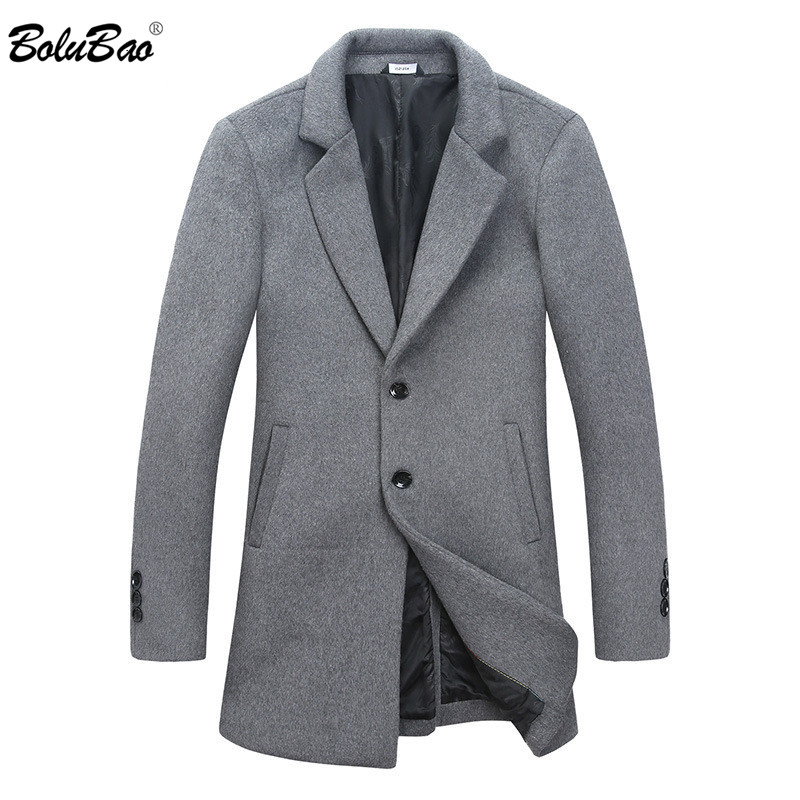 

BOLUBAO Men Winter Wool Blends Coat Men's New Fashion Solid Color Simple Pea Coat Male Comfortable Wool Blend Overcoat, Black