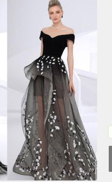 

Evening dress Youself aljasmi V-Neck Off-Shoulder A-Line Ankle-Length Sleeveless Sheer Lace embroidery flower Sequins Strapless backless, Same with picture