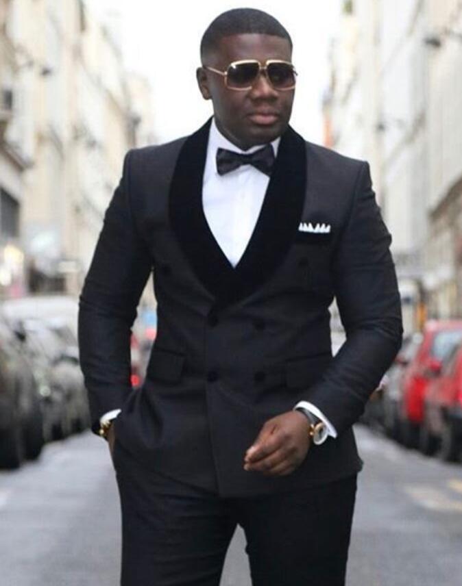 

Double Breasted Black Groom Tuxedos for Wedding Groomsmen Suit Shawl Lapel Best Man Suit Men's Blazer Suits 2 Piece Jacket Pants, Same as image