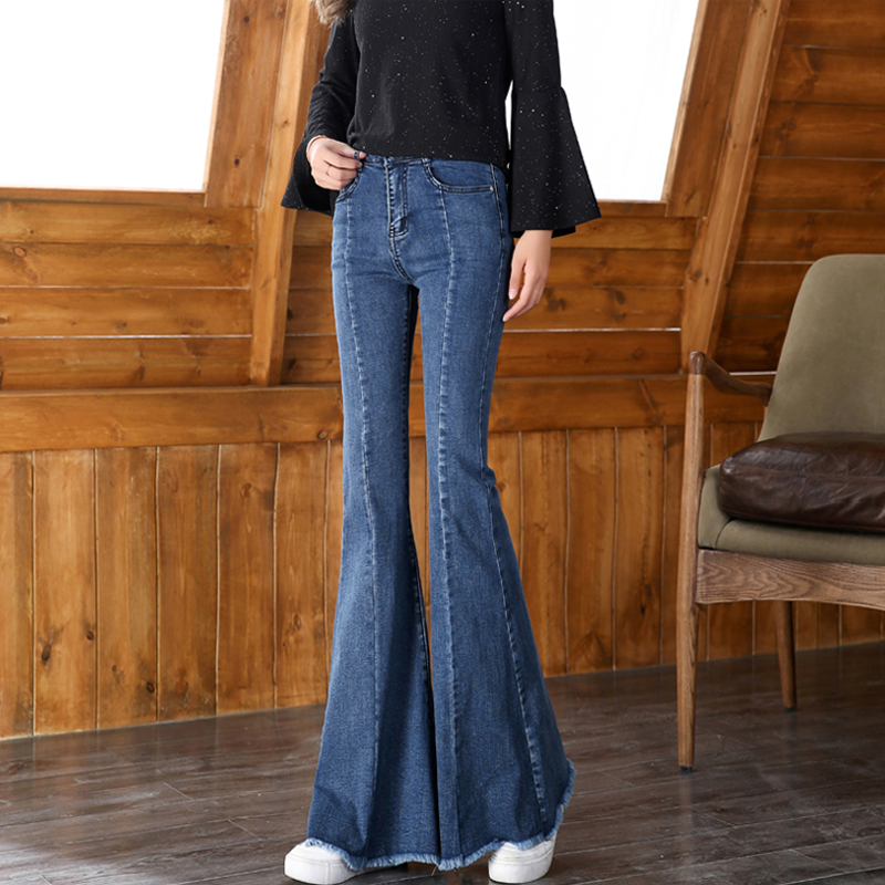 

Mom Jeans Blue Womens Flare Denim Pants High Waist Jeans Boyfriend For Women Casual Full Length Skinny Pants