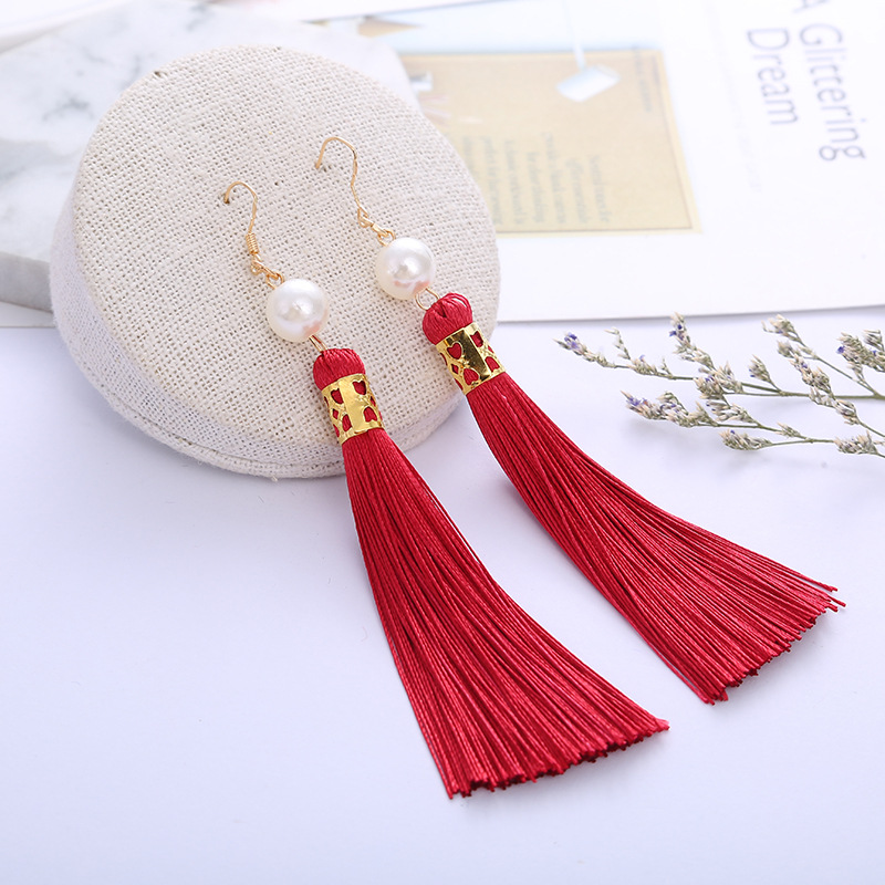 

Boho Crystal Long Tassel Drop Earrings For women Ethnic Geometric Pearl Sign Dangle Statement Earring Fashion Jewelry in Bulk A0069