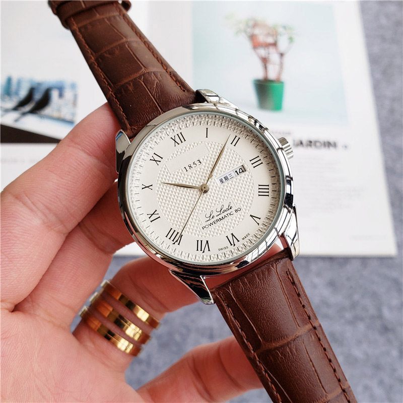 

Brand Wrist watch TISS 1853 Men Week calendar Leather strap quartz Watches TT42, Slivery;brown