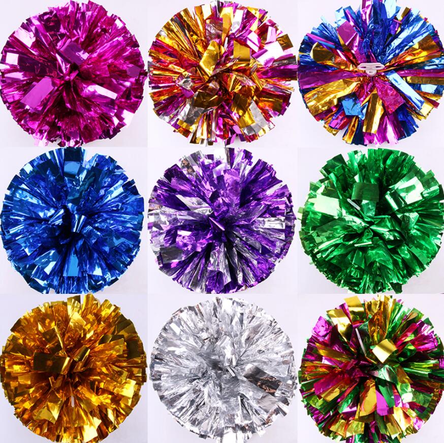 

Competition Cheerleading Pom Poms Flower Ball Metallic Foil And Plastic Ring Handheld Cheer Dance Sport Supplies Party Decor 20 Colors