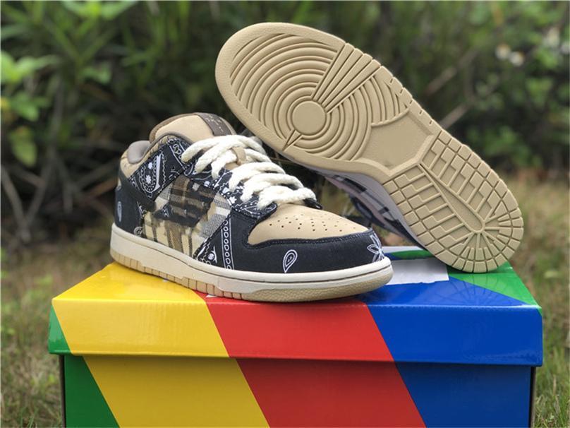2020 nouvelles authentiques Travis Scotts x SB Dunk Low Parachute Beige Hommes Femmes Chaussures de basket Petra Brown Noir CT5053-001 Chaussures