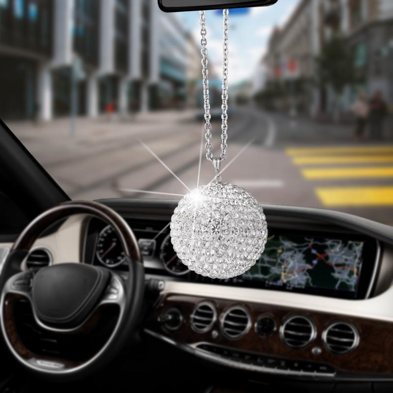 

Large Size Bling Bling Diamond Crystal Ball Car Pendant Creative Auto Decoration Car Rear View Mirror Ornament Hanging Ornaments