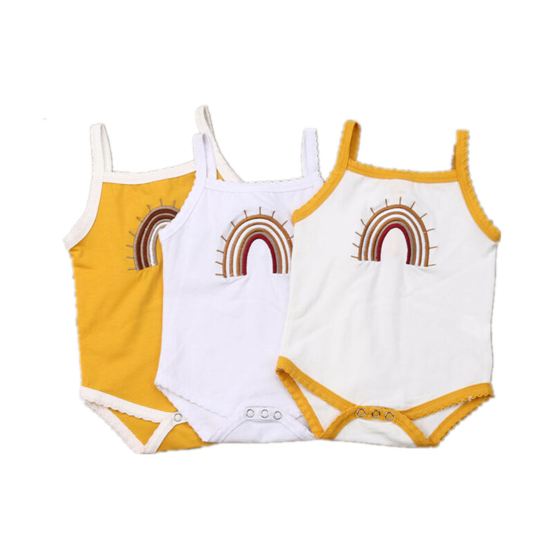 

2020 New Newborn Kids Baby Girls Boys Summer Cotton Sleeveless Rainbow Sling Bodysuits Sleeveless Jumpsuit Outfits
