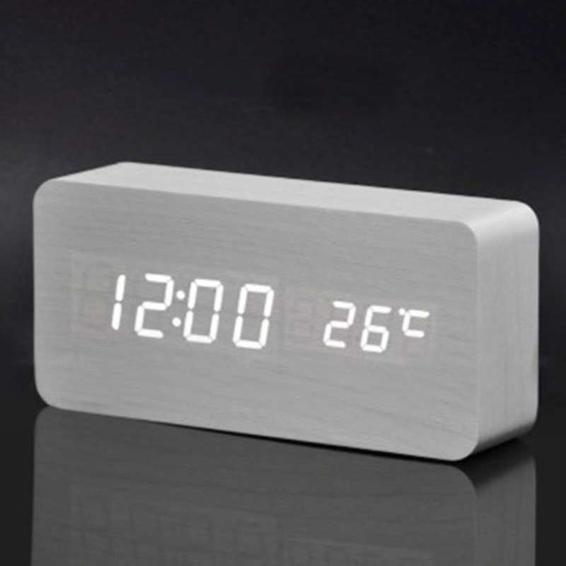 

Bedside Alarm Clock Tabletop Decor Home Room Office Wooden 2 display mode