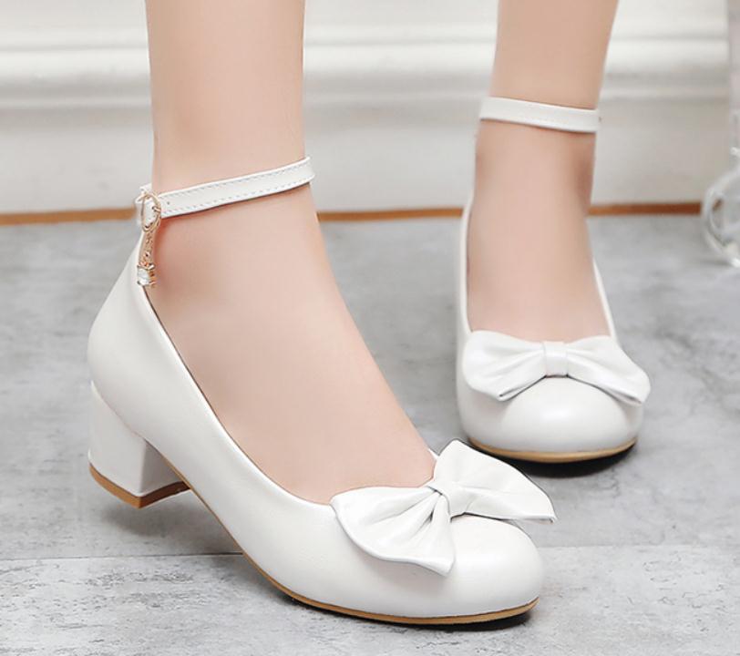 

2020 Spring and Autumn with New style fashion Middle heel Coarse heel round head bowknot Women's shoes@RTYUI38777, Black