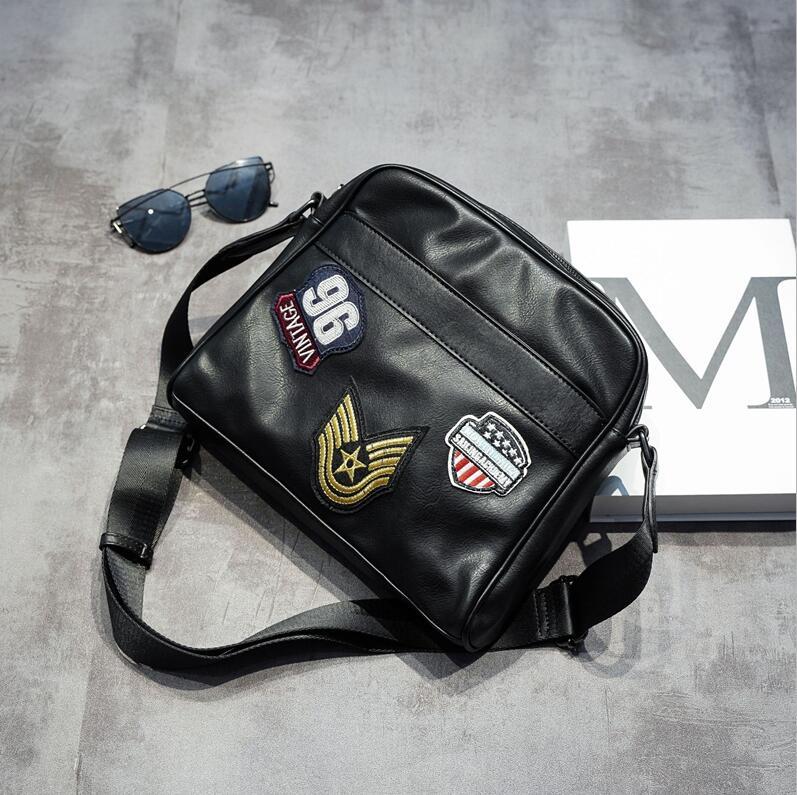 

Factory wholesale men bag printed mens leather shoulder bags street trend rivet Messenger handbag outdoor casual leathers fashion handbags, Black(boutique box)