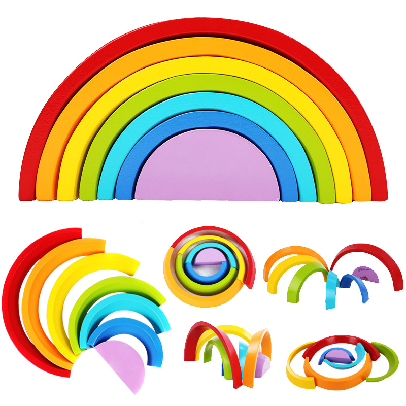 Baby Wooden Rainbow Block Toys Kids Creative Color Sort Blocks 7pcs/set for Children Geometric Early Learning Toys-image-445762734