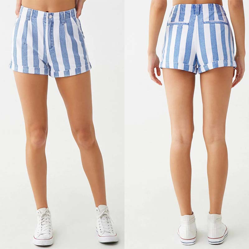 

Women Short Jeans Cuffs Pattern Low Waist Striped Denim Girl Student Wide Leg Short Pants Shorts Jeans Casual Free Shipping, Y-9036