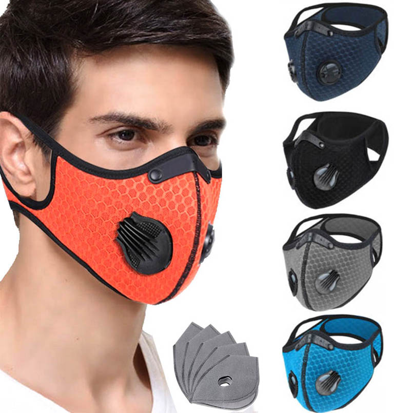 

5pcs Dust Mask with Activated Carbon Filters Anti-Pollution Waterproof Sports Masks for Running Cycling Woodworking Mowing Outdoor 3738