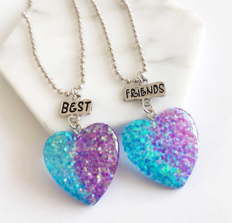 

2PCs/Set Best Friends Necklace BFF Friendship Heart Pendant Kids Necklace Drop Chain Necklace Children Jewelry Gift, Silver