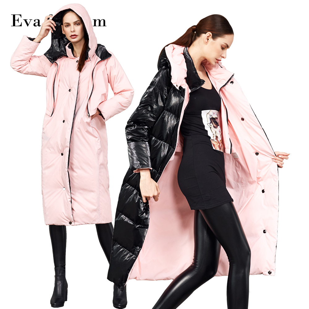

5XL plus size 90% duck down coat fashion brand long hooded down jacket women Both sides wear thicker warm coat wq2471, Black
