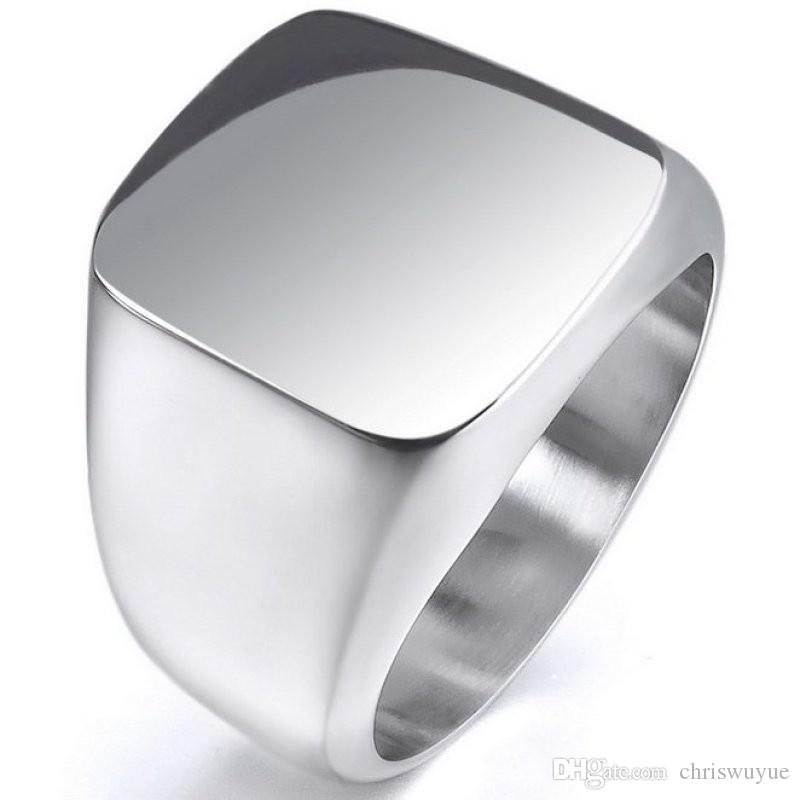 New Vintage Mens Boys Sterling Silver Color Stainless Steel 316L Polished Biker Signet Solid ring Men's Jewelry