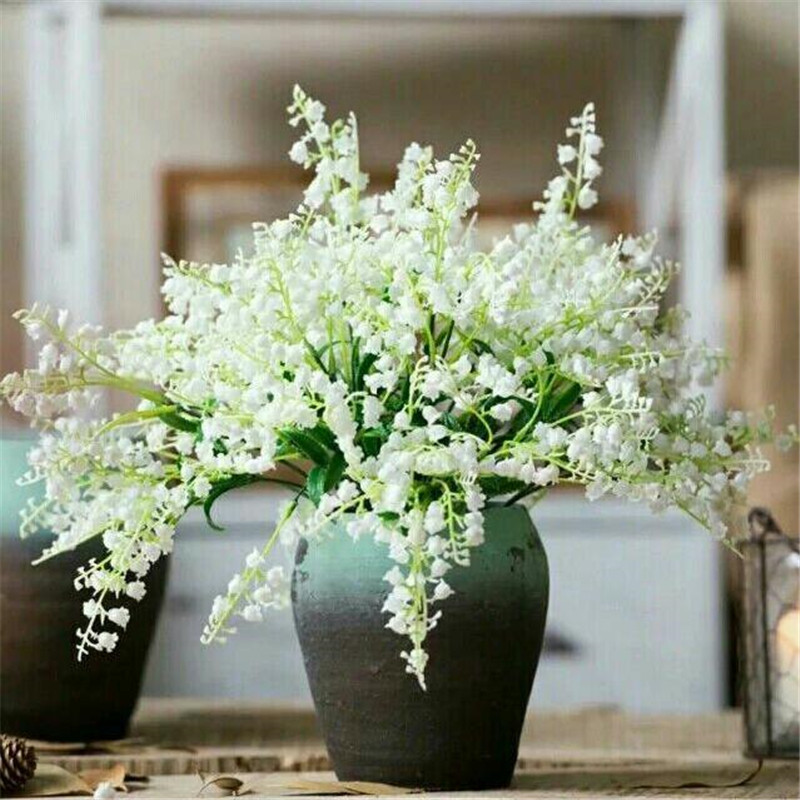 

Fake Windbell Flowers (7 stems/bunch) 13.39" Length Simulation Plastic Bell Orchid for Wedding Home Decorative Artificial Flower, Pink