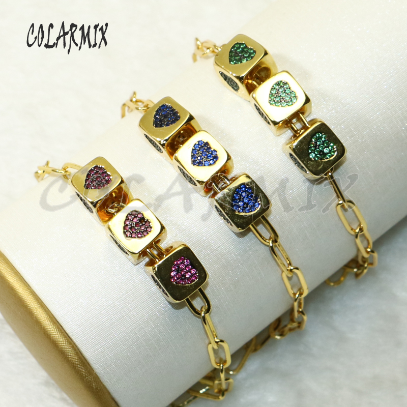 

Fashion Cube heart charms Bracelet handmade jewelry Bracelet Gift for lady gold color zircon charms