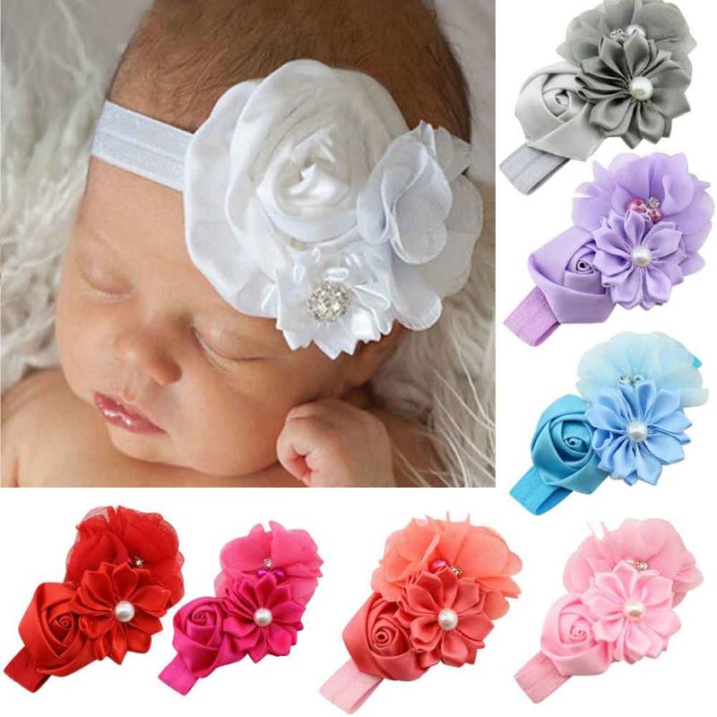 

New Fashion Hot Children Kids Baby Girls Pearl Diamond Flowers Headband Headwear Hair Band Head Piece Accessories, Red