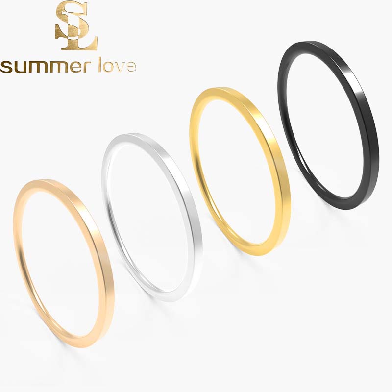 

1mm stainless steel gold black silver couple ring simple fashion rose gold finger ring for women and men gifts