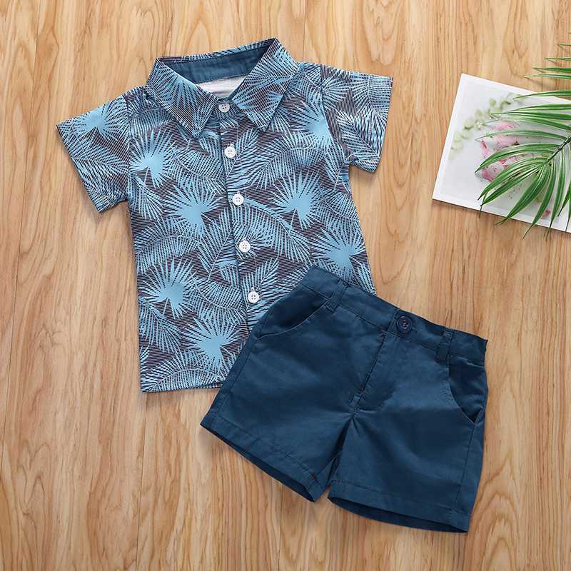 

0-5Y Toddler Baby Boy Clothes Leaf Print Short Sleeve Shirt Tops Short Pants 2Pcs Outfits Casual Clothes Summer, Ah2561blue