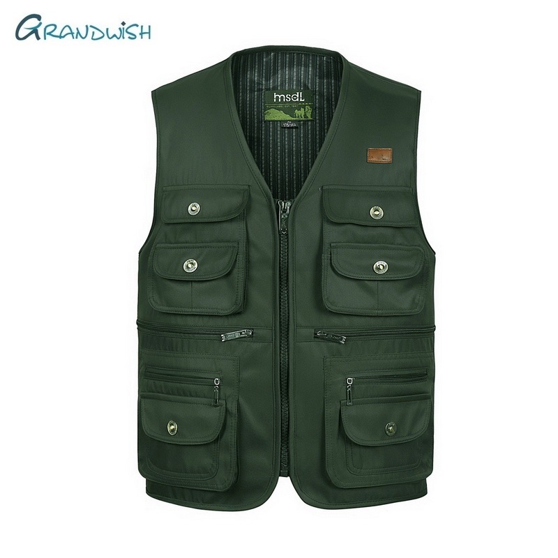 

Grandwish Mens Cotton Casual Cargo Sleeveless Vest Male Collarless Waistcoat Men Multi Pockets Zipper Vests Plus Size 4XL,DA847, Army green 519