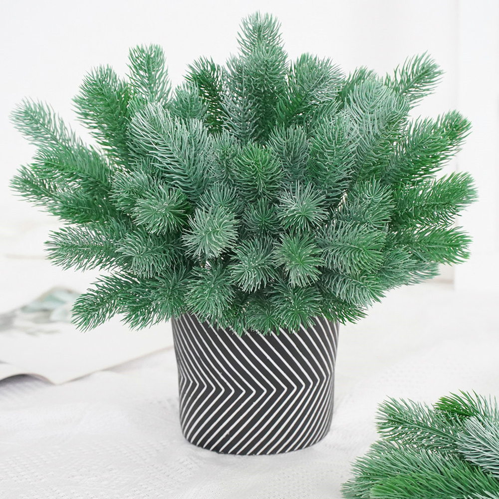 

New 6 Fork Christmas Pine Needles Green Artificial Plants Photo Props Plant Wall Material Wedding Decor Fake Flower Green Leaves, As pic