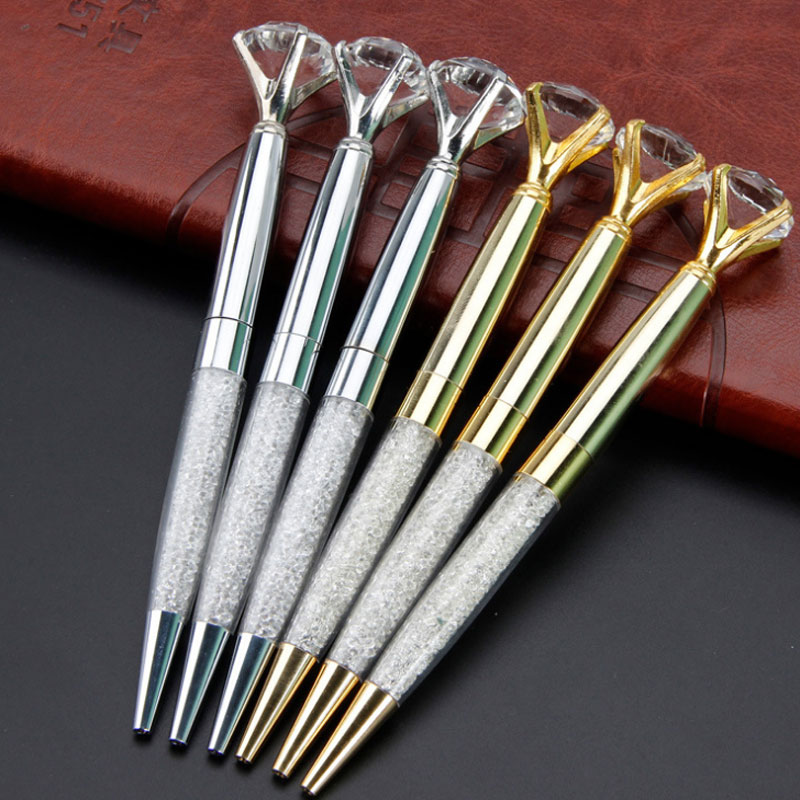 

Hot Sale Big diamond Crystal Ballpoint Pens Black Ink Business School Office Wedding Christmas Birthday Romantic Gift, As picture