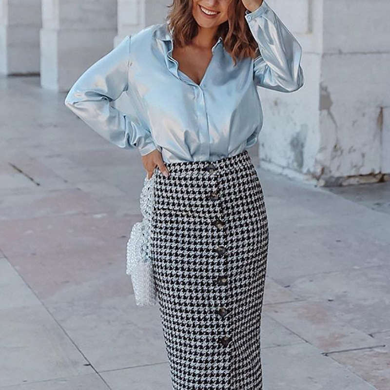 

Spring With Belt Retro Plaid Maxi Skirt Women 2020 New Casual Office Ladies Vintage Black White Bud Skirts moda mujer faldas, Zx218