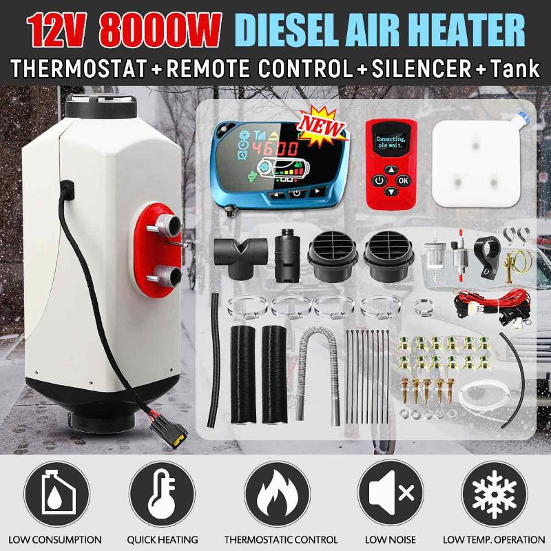 

8KW 12V Metal Shell Diesel Air Heater LCD Thermostat Remote Control Air Parking Heater For RV Caravan Trailer Car Boats