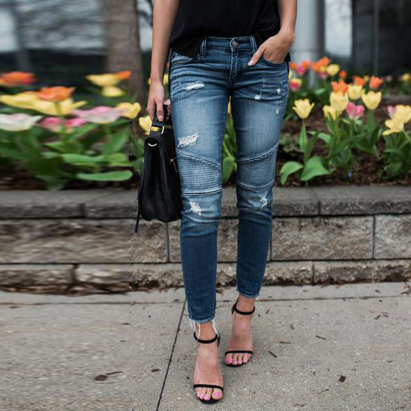 

Black Blue Motorcycle Biker ZipJeans Women' Slim Mid High Waist Stretch Denim Skinny Pants Motor Jeans Women Jeans Mujer 2020, Light blue