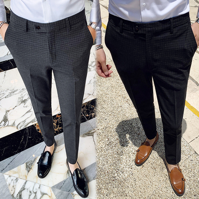 

Men's Suits & Blazers Men Slim Fit Pants Dress Formal Office Trousers Black Grey Plaid Social Perfume Masculino Pantalon Ropa De Hombre Vest, Grey plaid pants