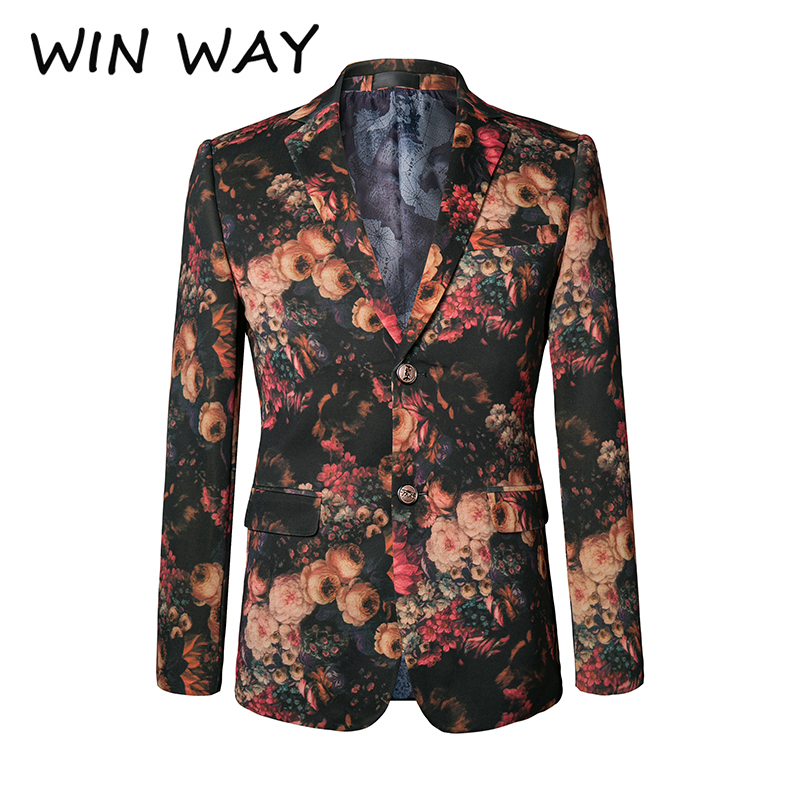 

Win Way -4XL Plus Size Party Blazer Masculino Slim Fit Design Flower Print Clothing Wedding Costume For Host, Multi