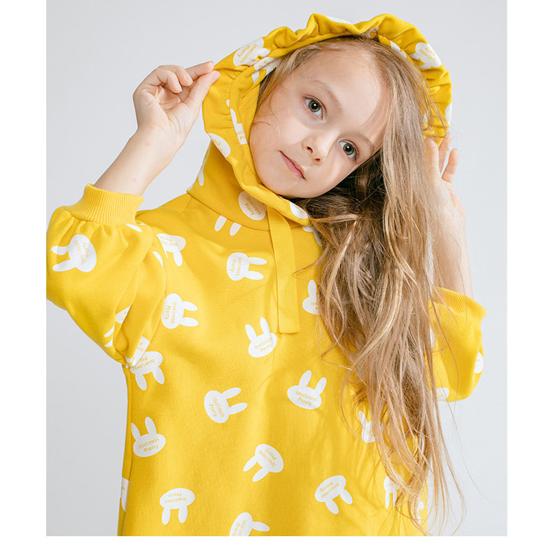 

Kids Designer Dress Girls Brand Sweater-dress Childrens Cartoon Hooded Dresses Girls Cute Rabbit Print Skirt Solid Color 2019 Autumn, Yellow