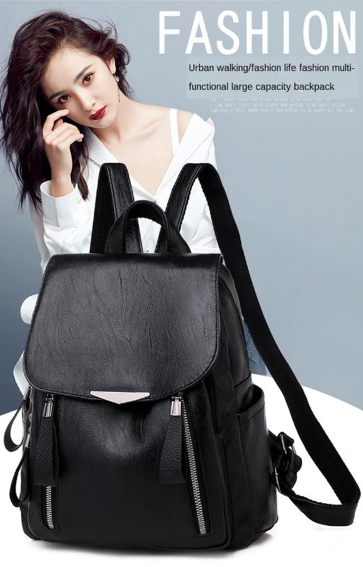 

2020 new Korean style PU shoulder bag ladies fashion shoulder bag soft back pack small backpack, Black