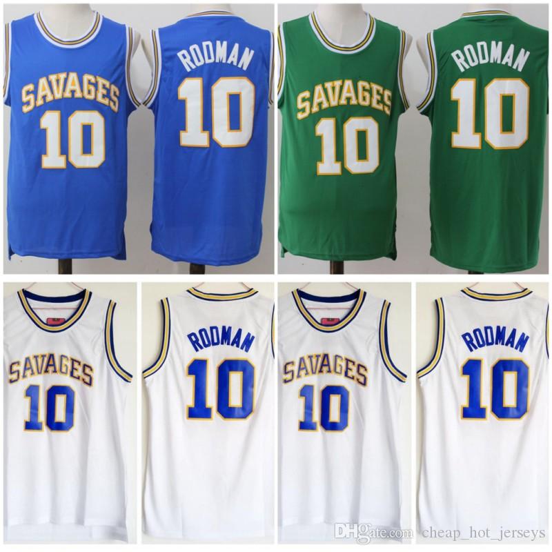 

Mens Vintage 2020 Savages The Worm Dennis Rodman #10 College Basketball Jerseys Cheap Blue Green Dennis Rodman Stitched Shirts, As
