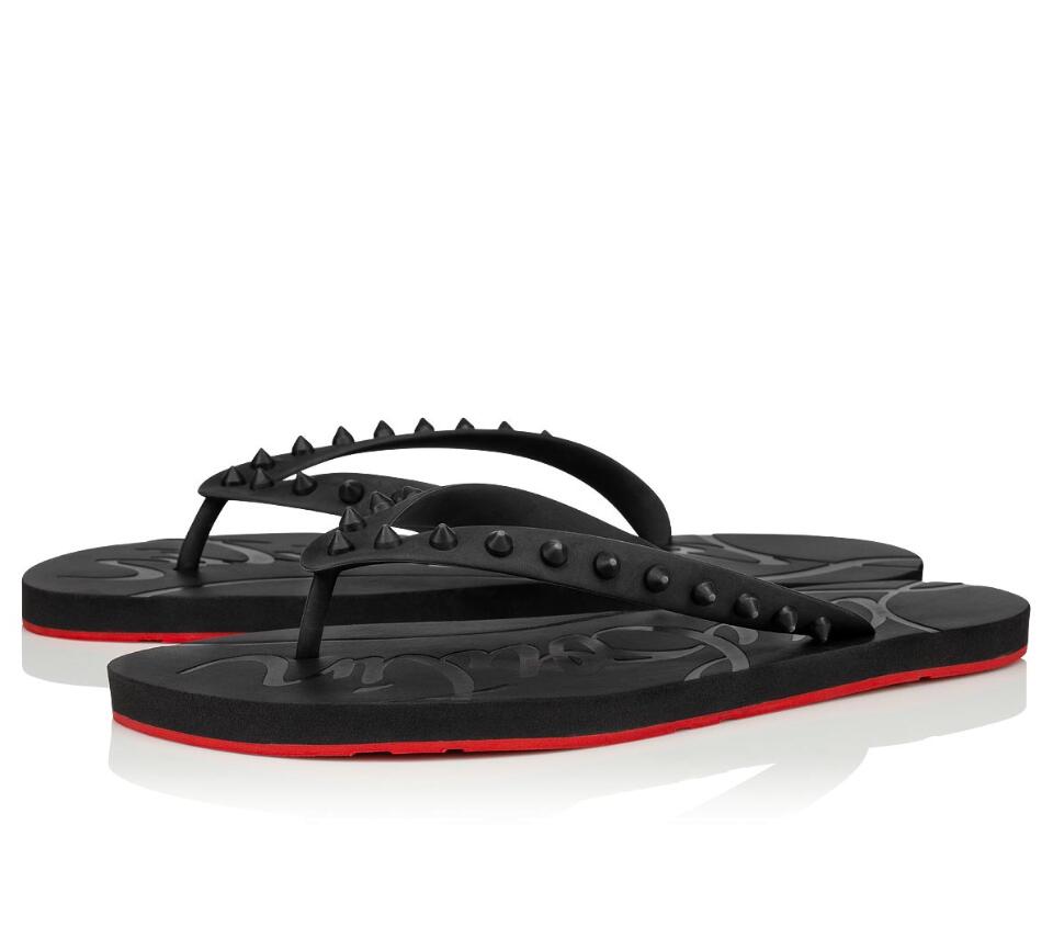 

Summer Men Beach Slip On Slides Red Bottom Loubi Flip Flat Sandals Slippers Studs Sandals Flats Luxury Designer Flip Flops Sandalias EU38-46