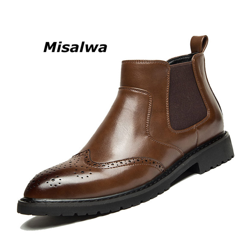 

Misalwa Boots Men PU Leather Brogue Men Ankle Boots Original Gentleman Short Casual Shoes British Winter Spring, Black