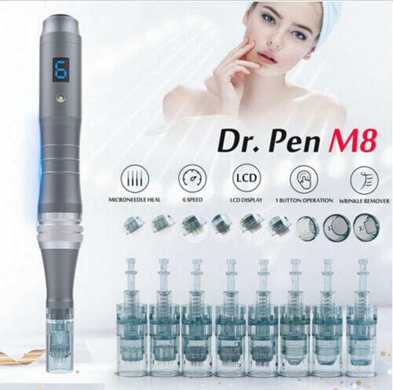 

2021 Dr. pen M8-W 6 speed dermapen Microneedle skin care anti-aging scar removal derma roller microneedling needle cartridges DHL