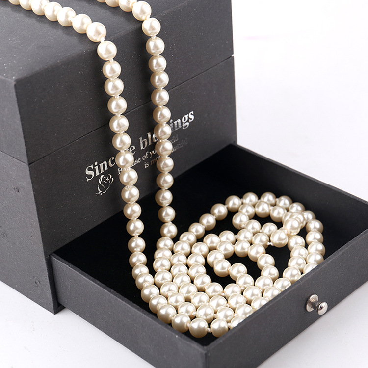 

Wholesale- designer luxury classic style hand made resin pearl elegant multi layer long sweater statement necklace for woman, Black