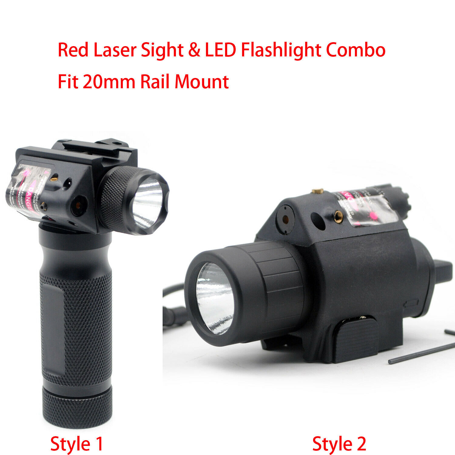 

Tactical Red Laser Sight & LED Flash Light Combo Flashlight Fit 20 mm Picatinny Rail Mount Free Shipping