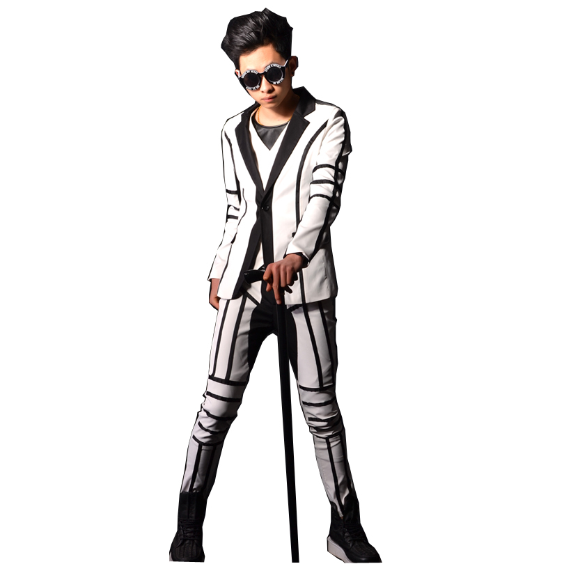 

Tailor-made Men Suits Fashion Slim Fit Casual Blazer Jacket Male Singer Dancer Stage Show Hip-hop Black White Suits Costumes, Vest