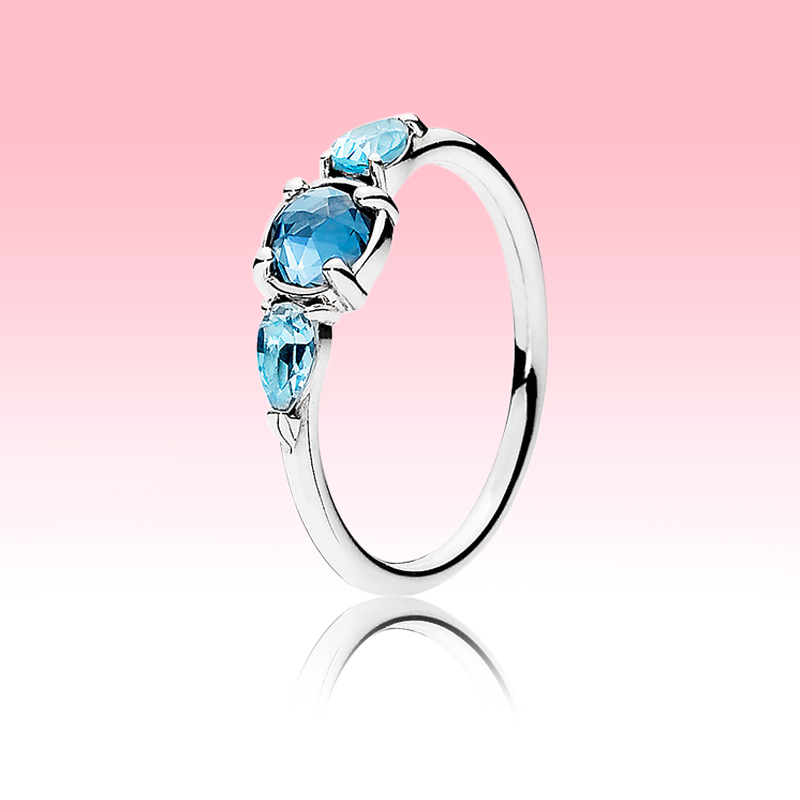 

Blue stone CZ Diamond Wedding RING Women Girls Gift Jewelry for Pandora 925 Sterling Silver Engagement Rings with Original box High quality