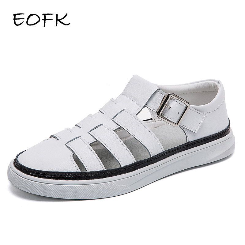 

EOFK Women Sandals New Woman Gladiator Genuine Leather Sandals Summer Lady Casual White Leather Sandalias mujer Female