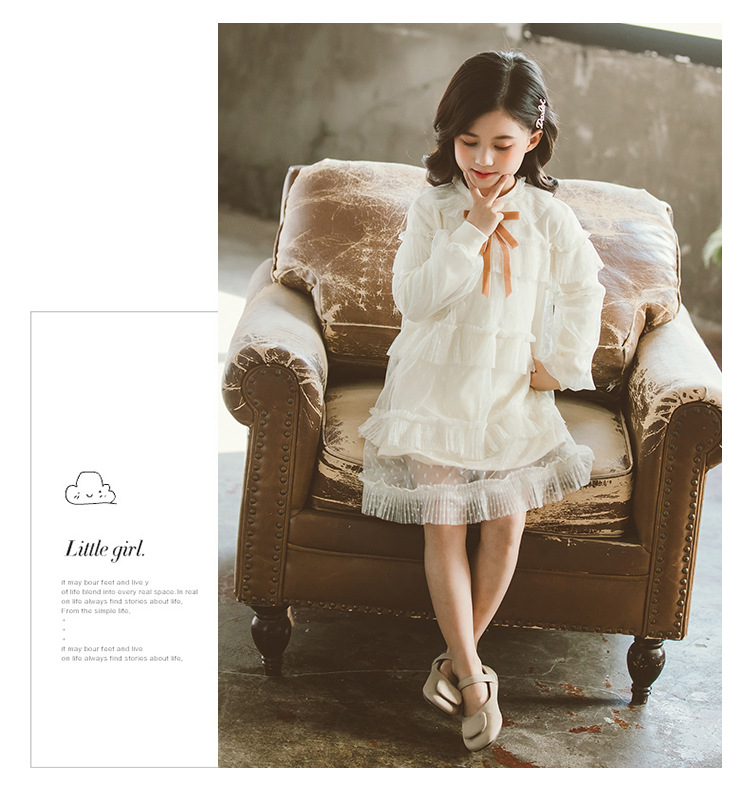 

Fashion Girls Long Sleeve Dresses 2020 Spring Lace Cute Princess Dresses for Girls Patchwork Baby Girls Layered Dresses, Ivorie
