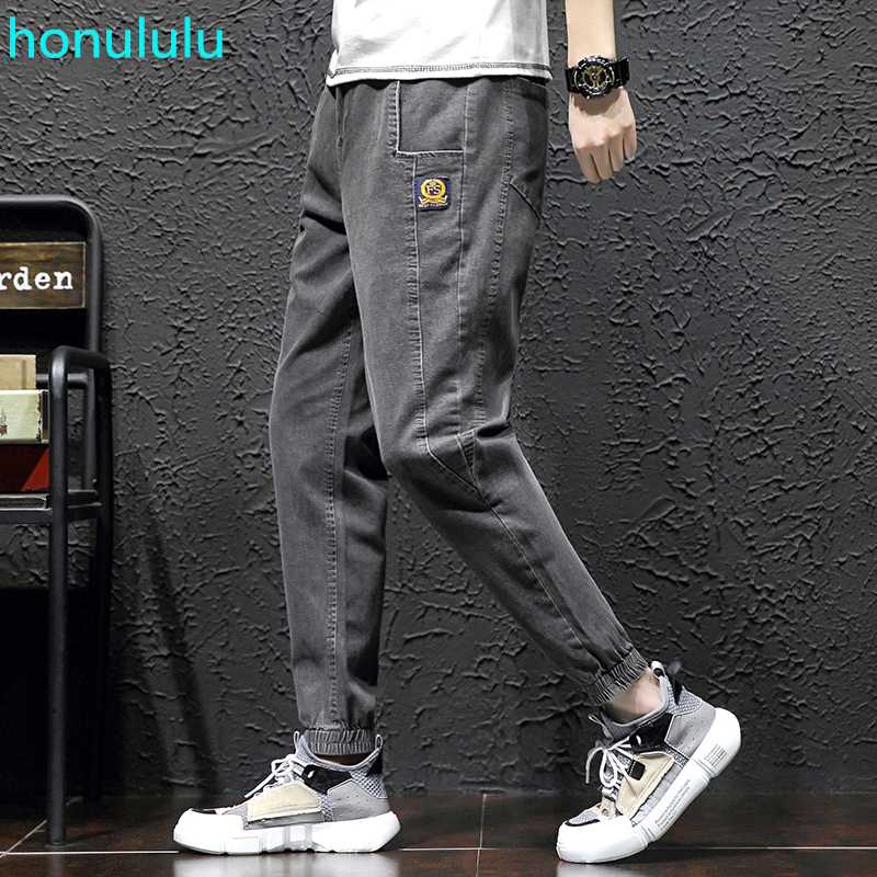 

Honululu Jeans men slim fit toe spring and summer size handsome casual Harlan pants Korean fashion brand youth loose pants, Black