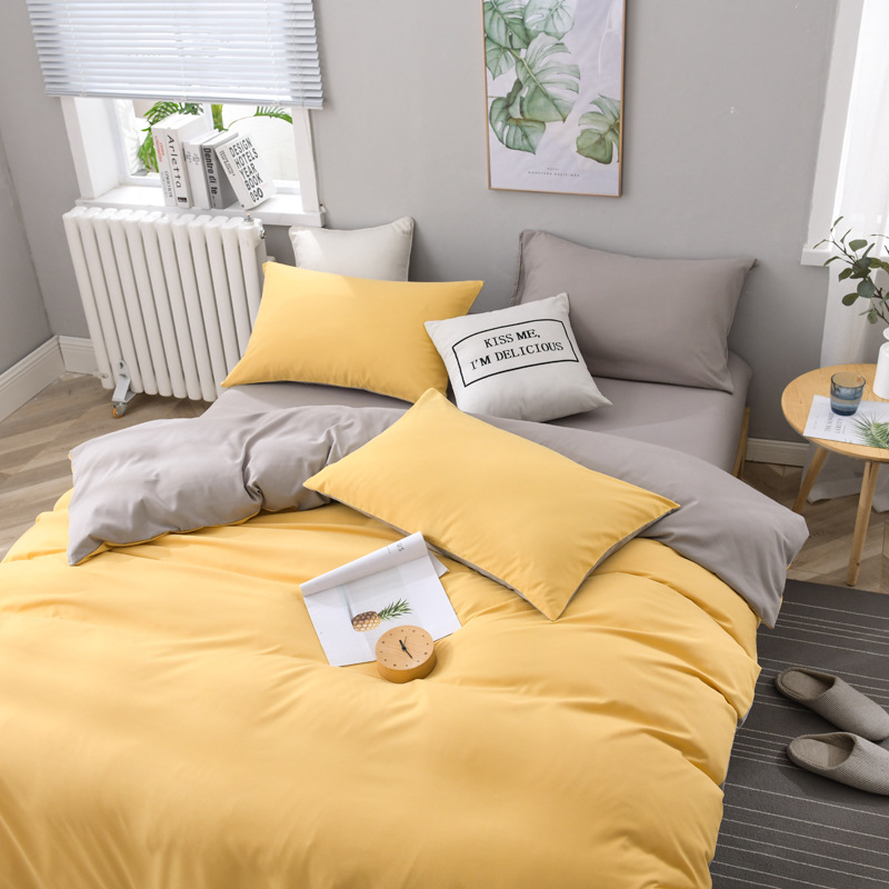 

Classic Yellow Bedding Set Solid Color Bed Sheet Quilt Cover Pillowcase Family Set Queen King Super King Size Bed Linen